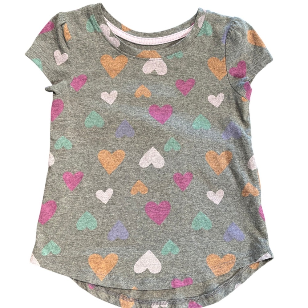Cat & Jack Girls Heather Gray Heart Print Short Sleeve T-Shirt Size 5T